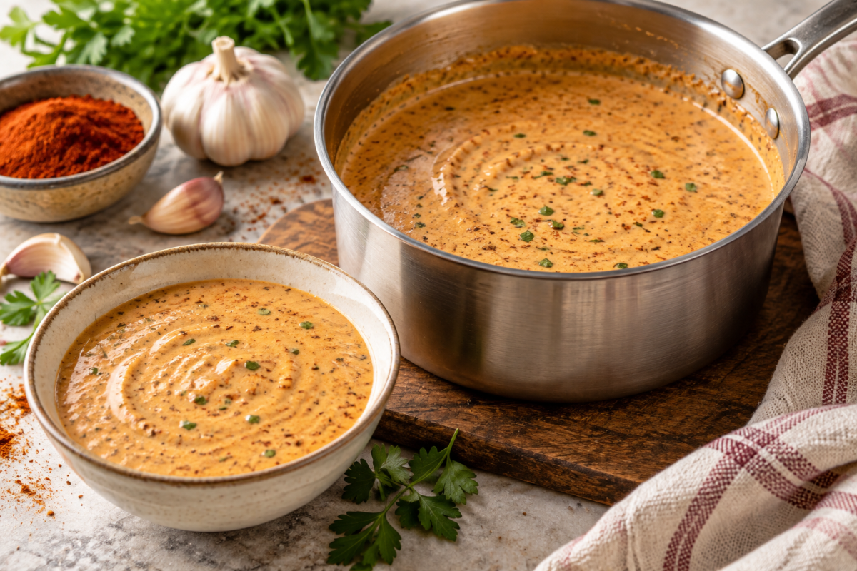 Silky creamy Cajun sauce with paprika, garlic and herb accents